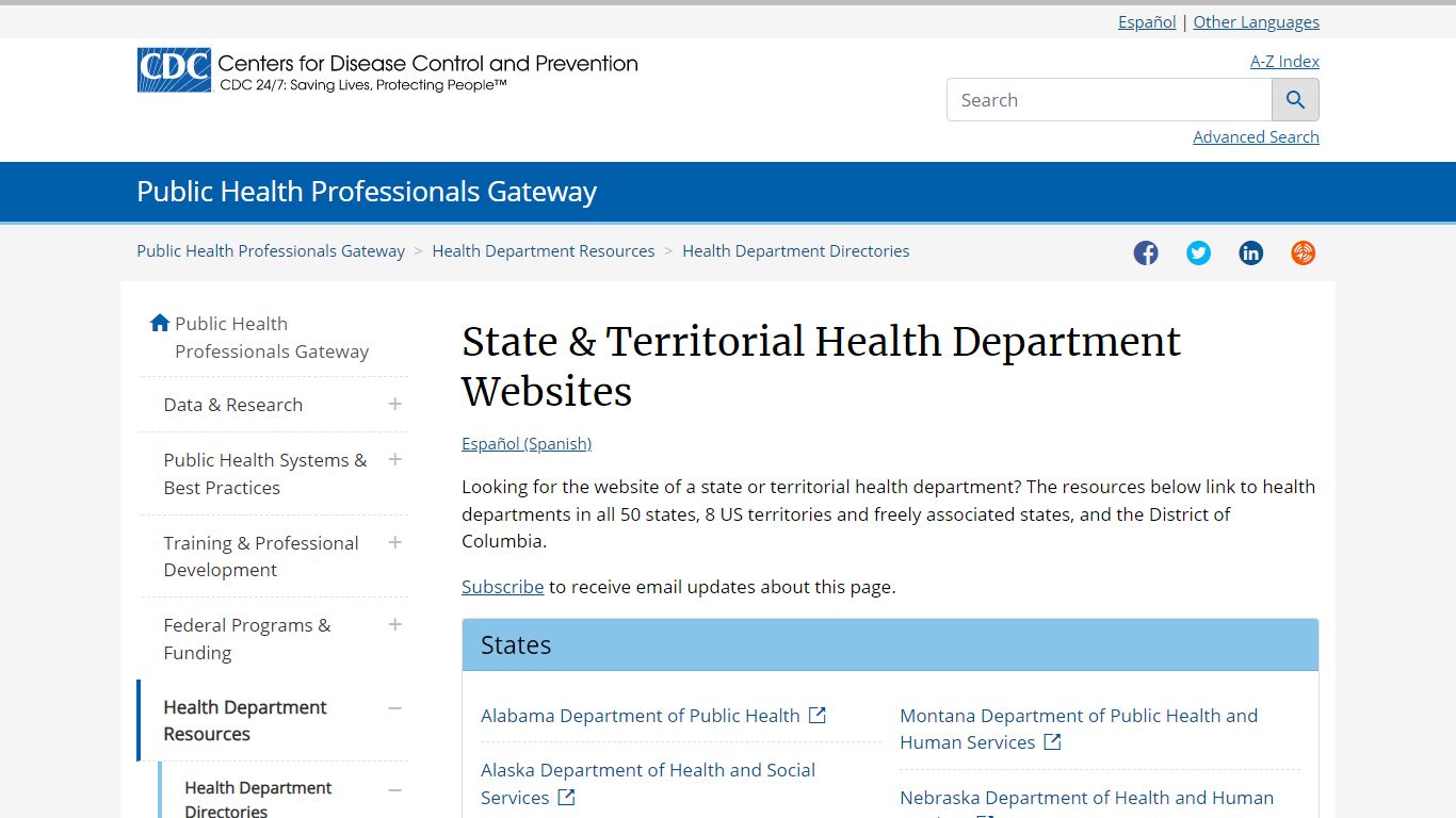 CDC - State and Territorial Health Departments - STLT Gateway